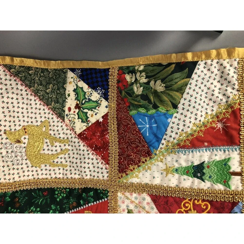 Christmas Table Runner Snowman Handmade Embroidered Double Sided Multi Color